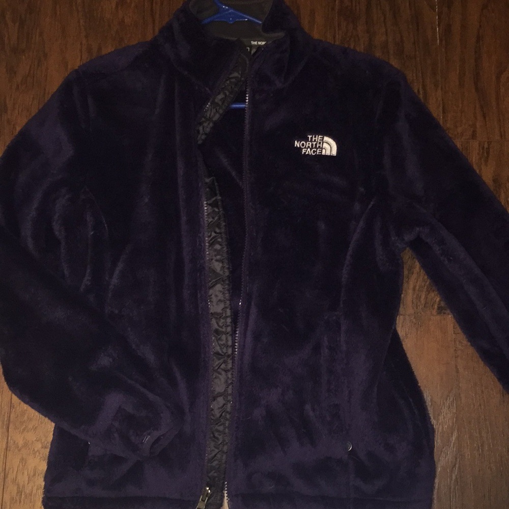 North face dark purple fuzzy jacket